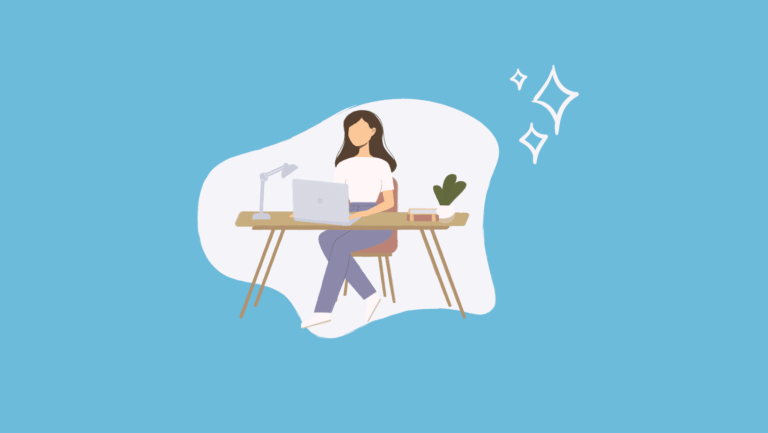 vector of a woman typing on a laptop while sitting at a desk