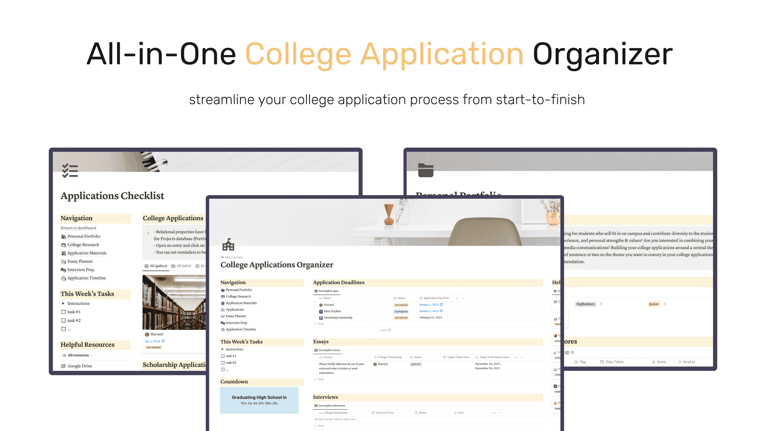 college application spreadsheet in Notion to streamline college apps from start-to-finish