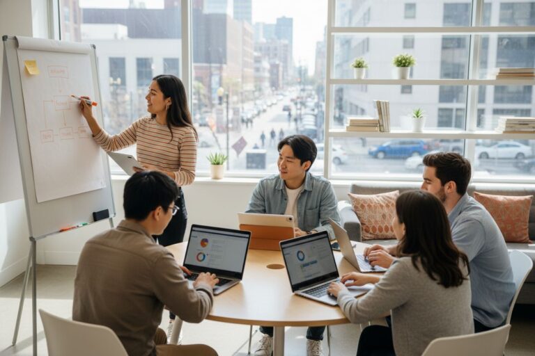 students teamwork modern workspace