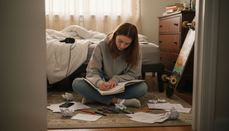 Teen girl brainstorming hobbies without phone