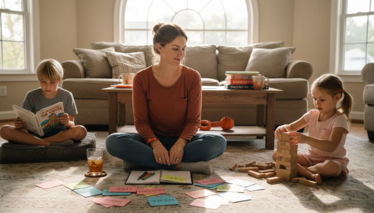 Mom and kids planning homeschool day