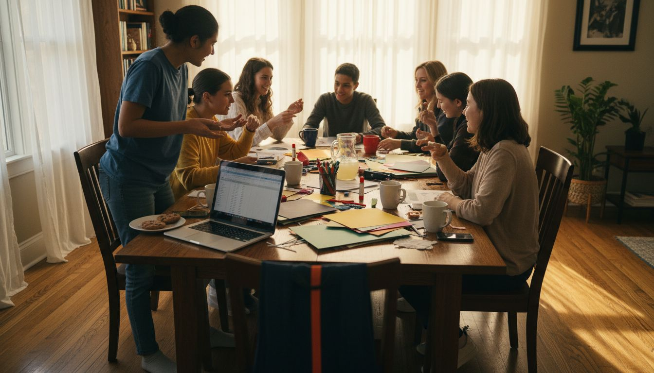 Homeschoolers and parents at casual group meeting