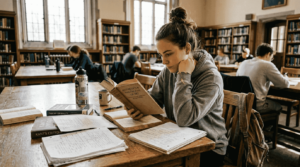 Philosophy student reading aesthetics book
