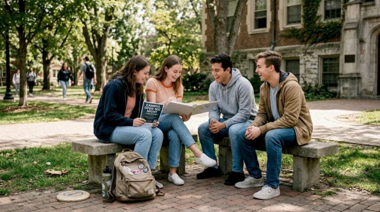Students socializing on a campus green space