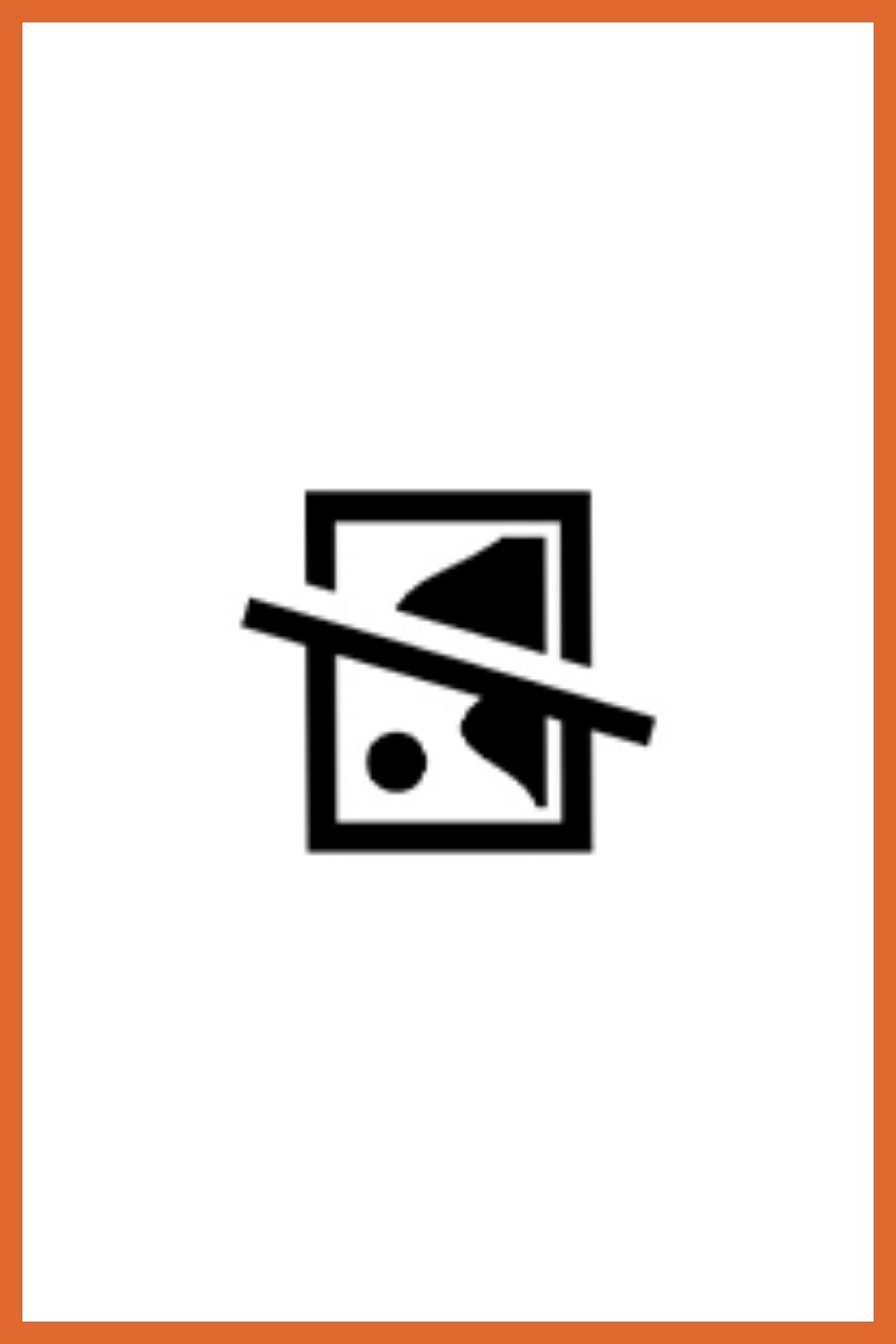 A broken image icon featuring a picture frame with a mountain and sun, crossed by a diagonal line, indicating that the image cannot be displayed. Orange border surrounds the icon.