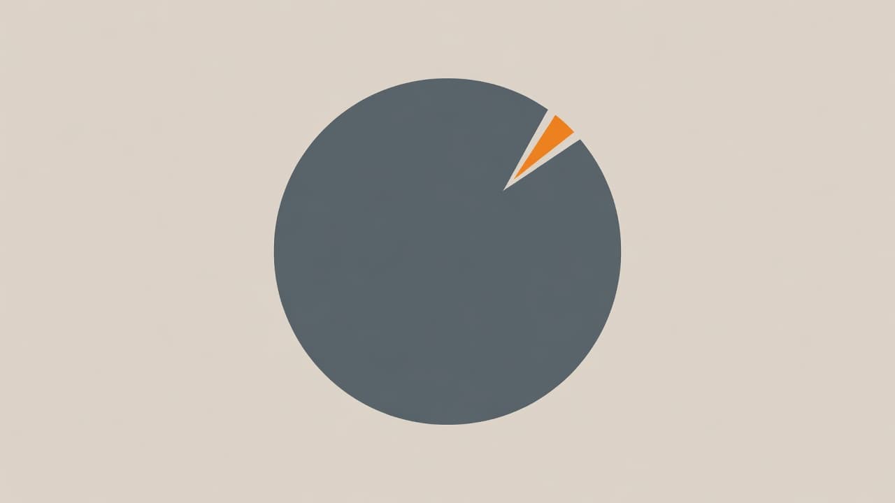 A large, neutral circular shape features a single, tiny, vibrant orange wedge removed from its side. The clean design uses soft shading against a muted background to emphasize the small slice.