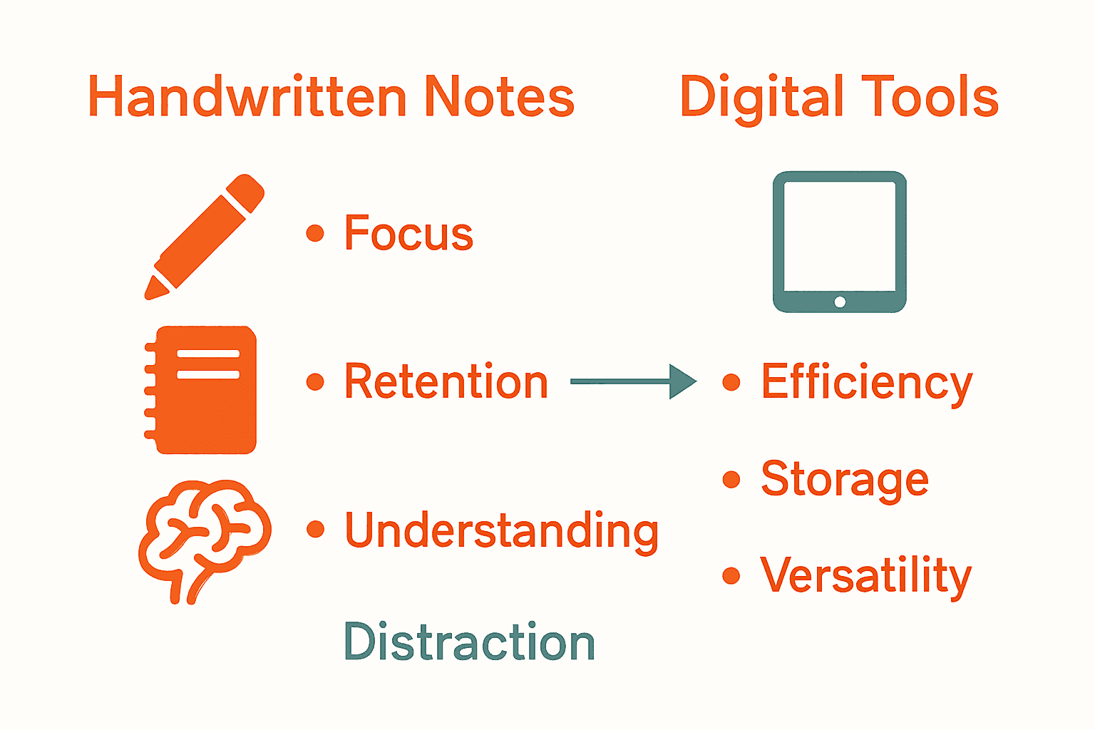 Infographic comparing handwritten and digital note-taking
