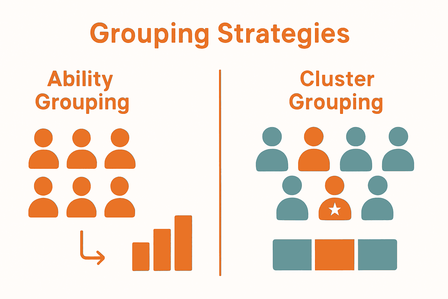 Infographic comparing ability grouping and cluster grouping strategies.