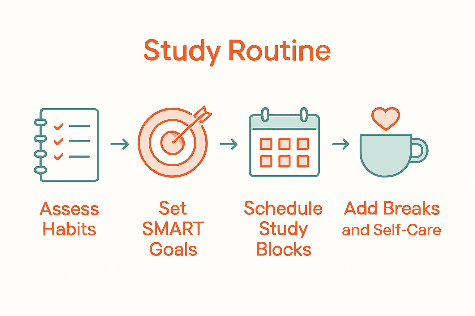 Infographic showing 5 steps to a better study routine