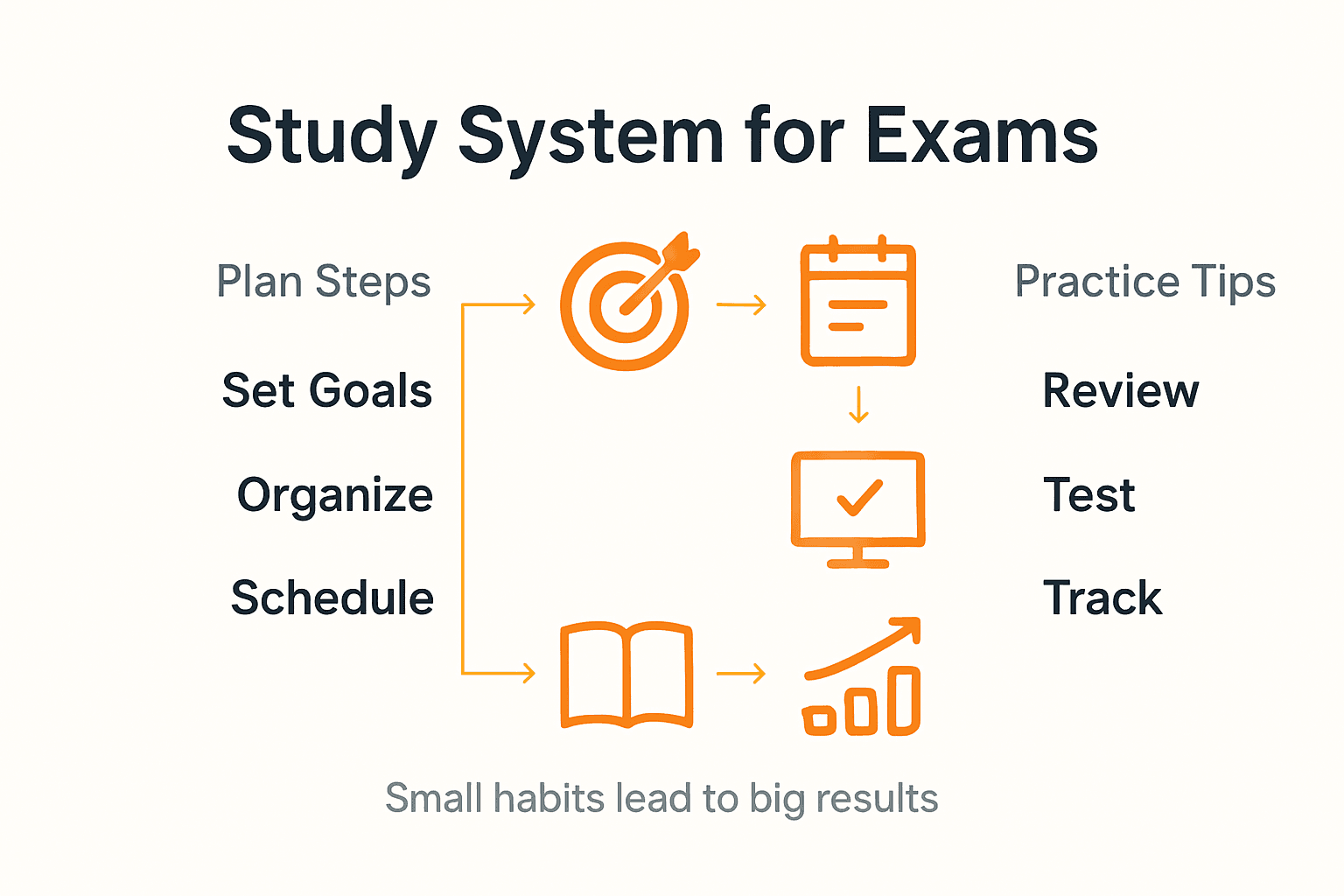 Infographic showing study system steps for exams