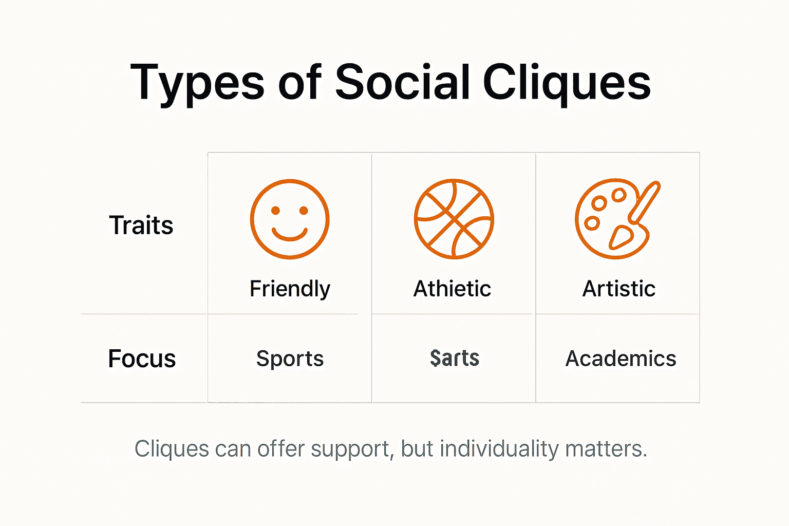 Infographic displaying middle school cliques traits