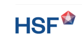 The blue letters HSF next to a geometric hexagonal logo featuring red, purple, and white shades.