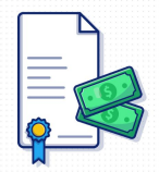 A document with a blue ribbon seal and two dollar bills overlapping it, symbolizing financial or legal certification.
