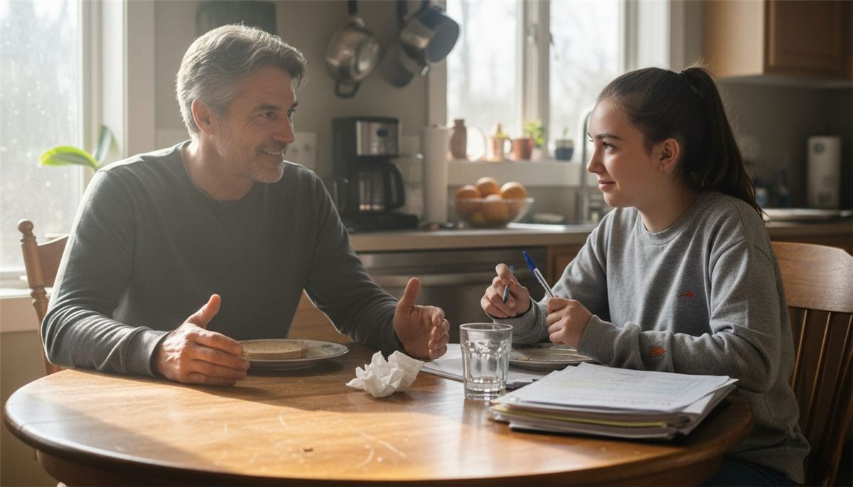 Father and teen practicing active listening