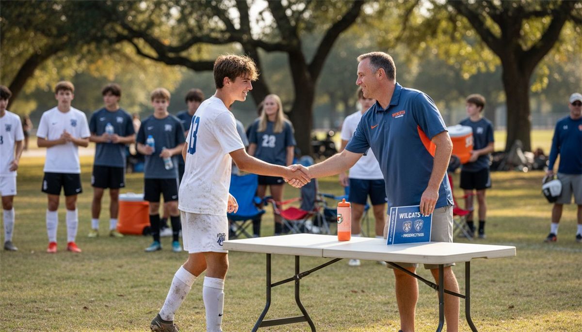Athlete meeting college coach at showcase