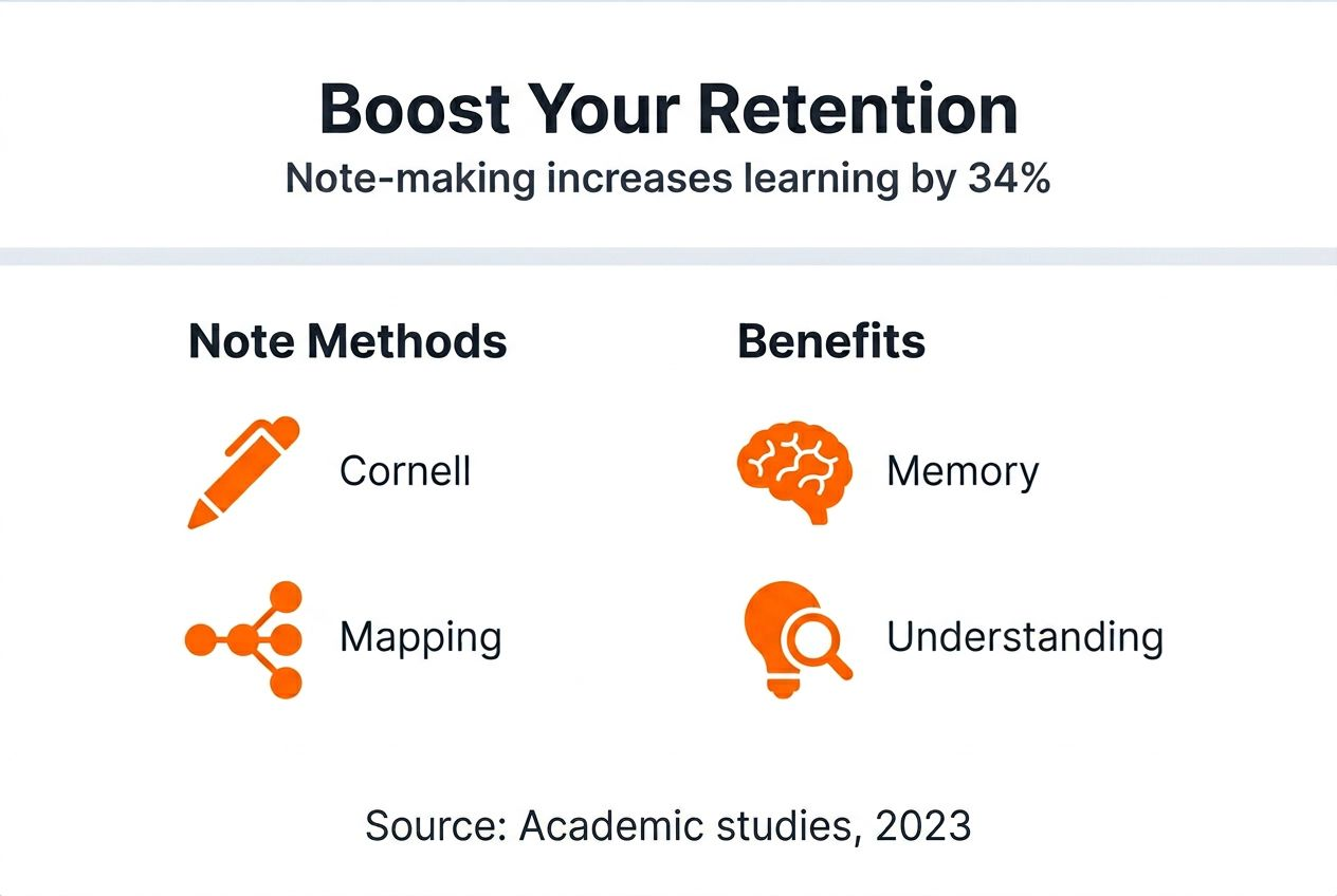 Infographic showing note-making methods and benefits