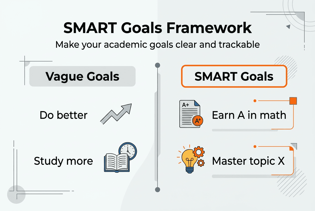 Infographic comparing vague and SMART academic goals