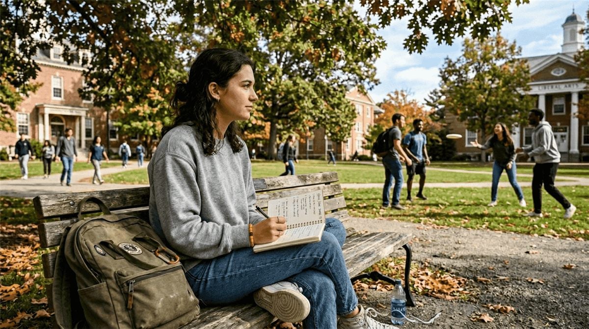 Student balancing personal and academic goals outdoors