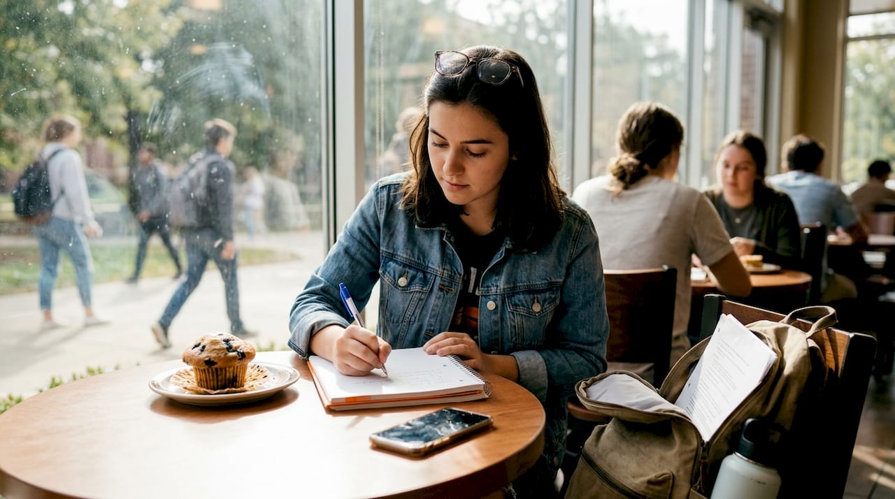 Student planning study group in cafe