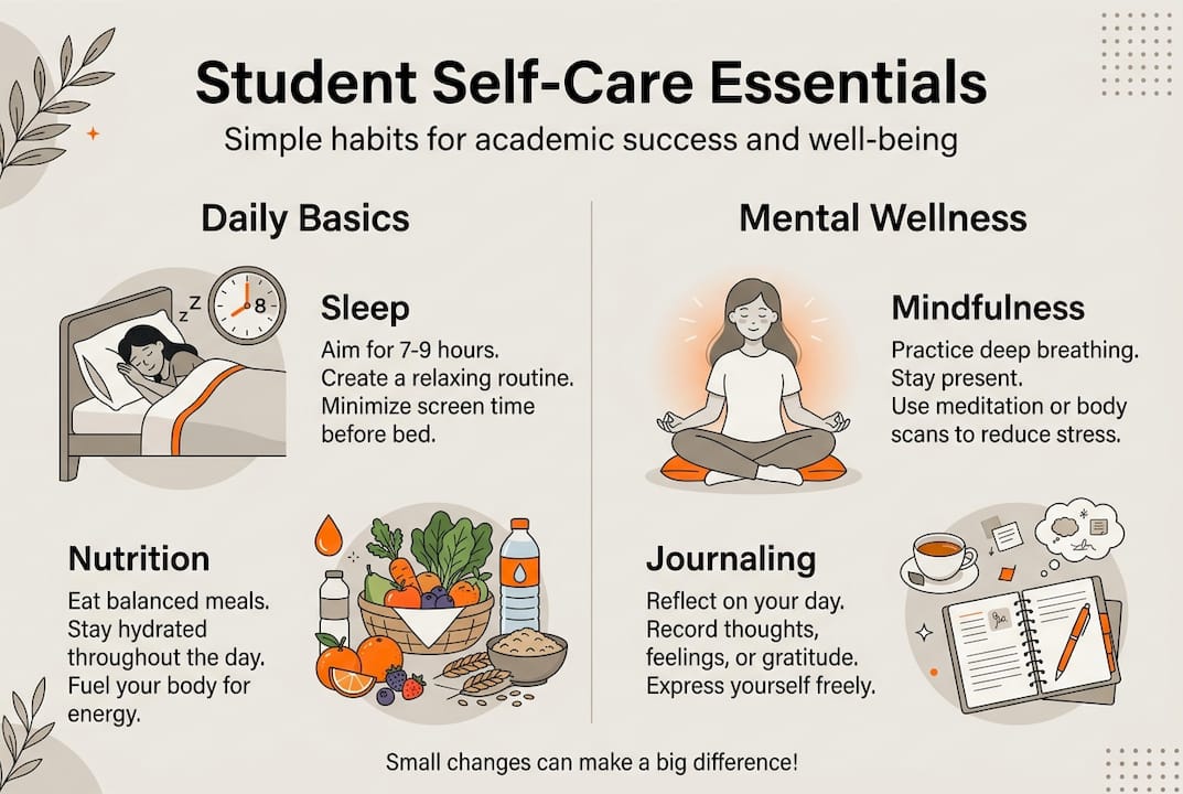 Infographic of student self-care essentials