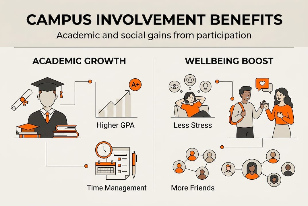 Infographic showing academic and wellbeing benefits