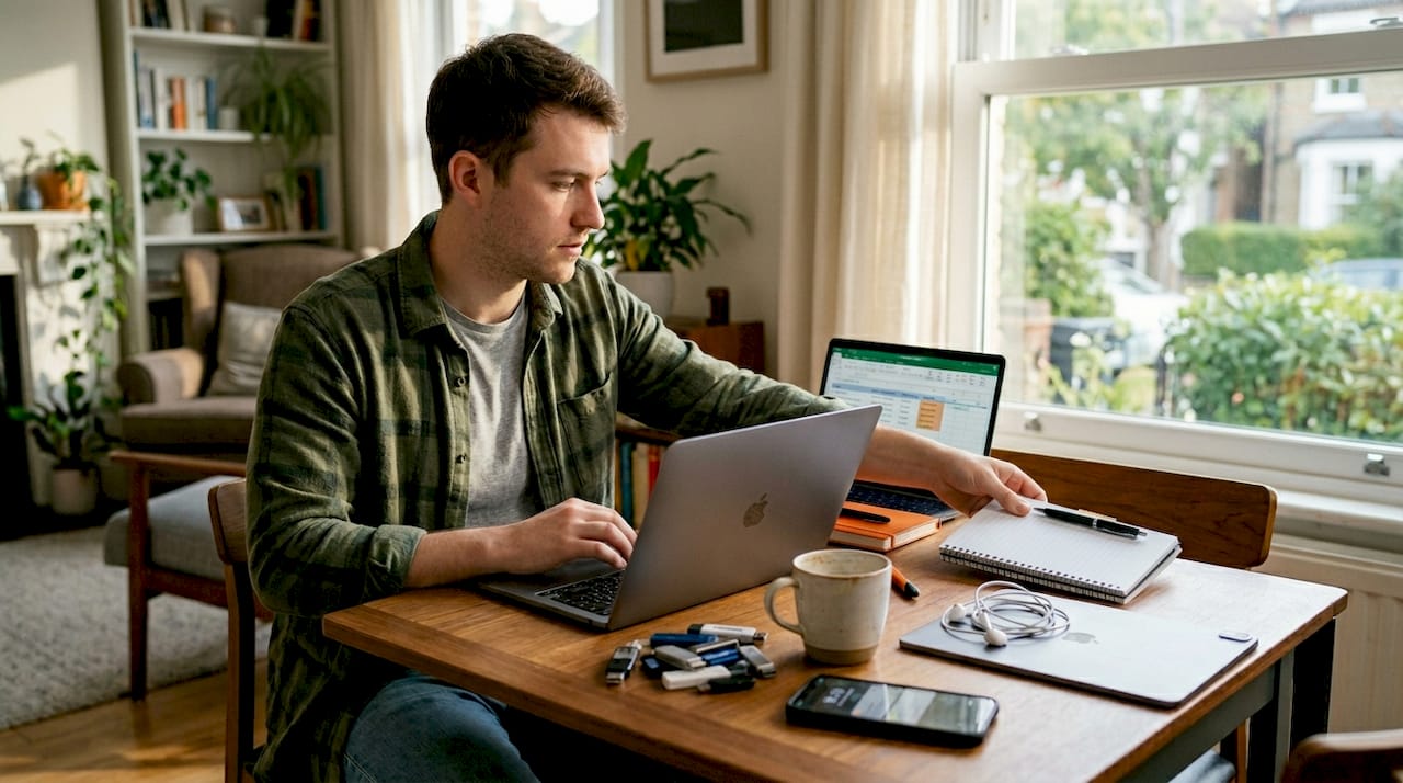 Student managing digital workspace at home