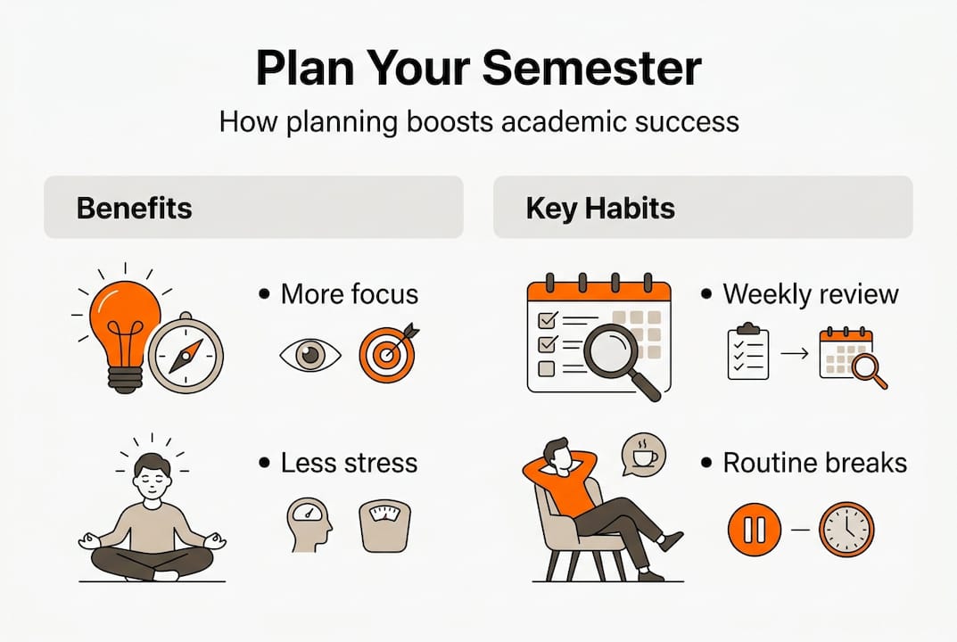 Infographic with semester planning benefits and habits