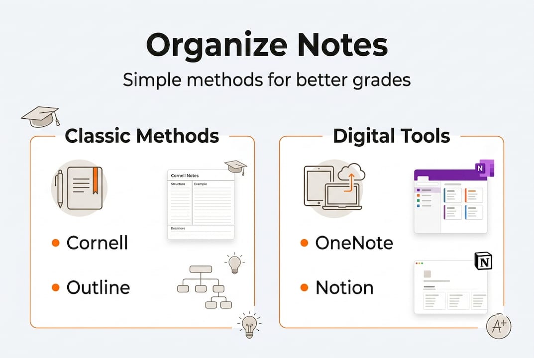 Infographic showing note organization methods