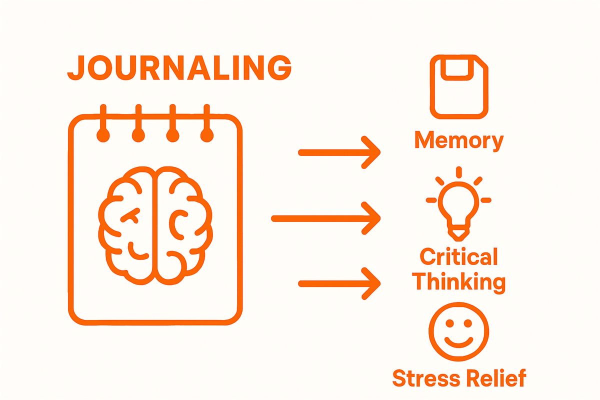 Infographic illustrating journaling’s cognitive and emotional benefits