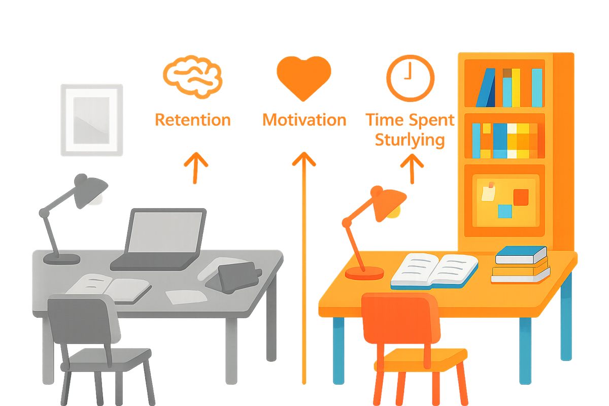 Infographic comparing plain and aesthetic study environments and their key benefits