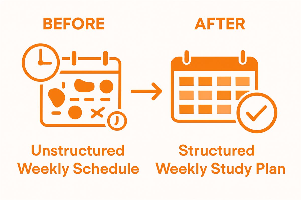 Infographic comparing messy schedule vs structured study plan