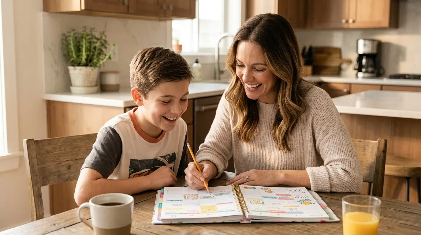 Parent and middle schooler planning together