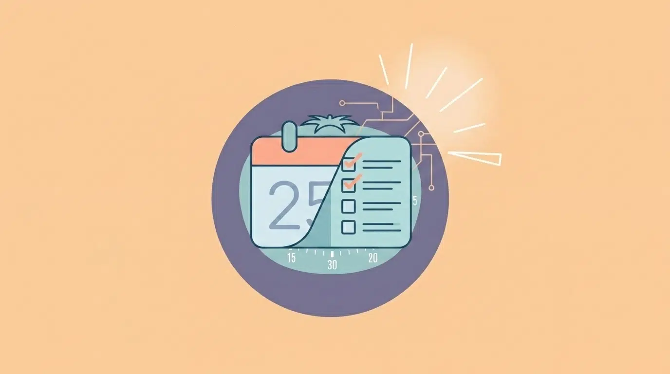 Minimalist vector illustration of a digital calendar merging with a task list icon