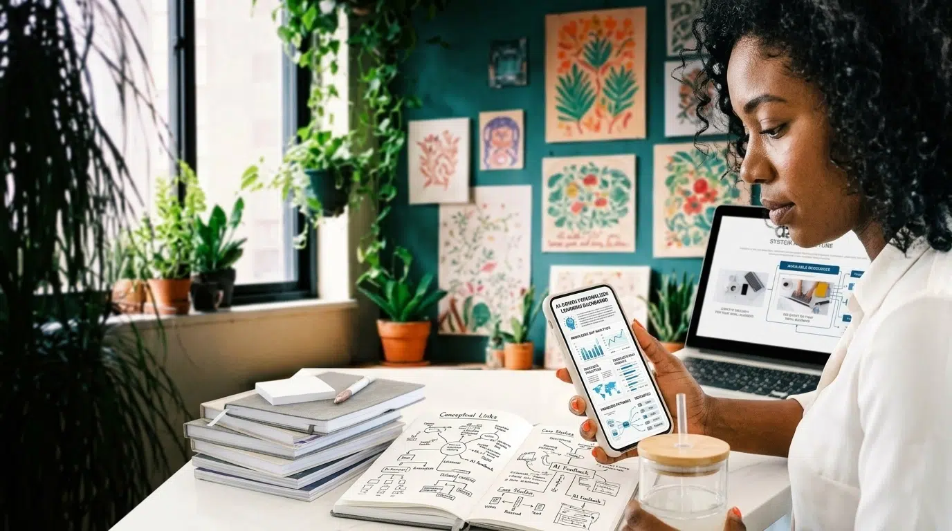 Hero Image: A student using AI tools in a cozy, modern study setup.