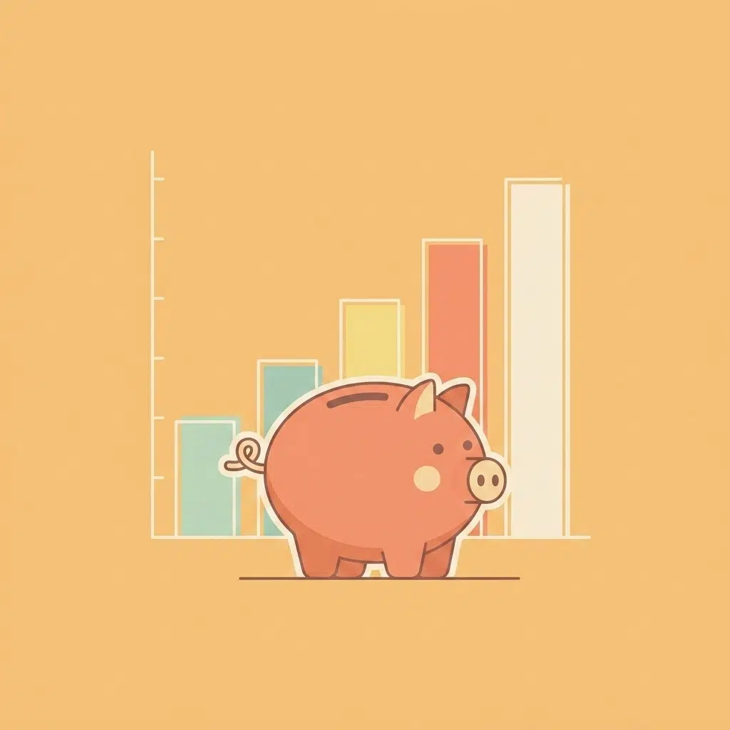 Minimalist vector illustration of a piggy bank and growth chart