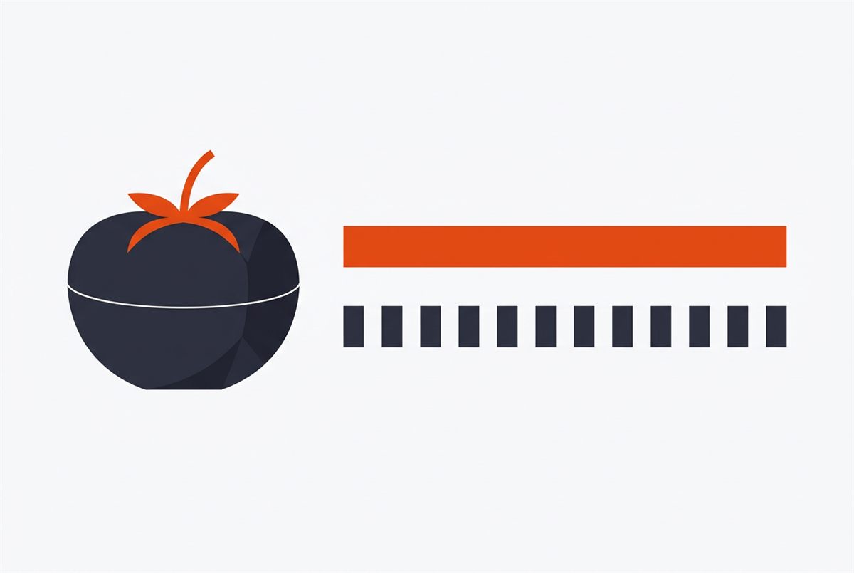 Flat illustration contrasting one long study block with short segmented Pomodoro intervals