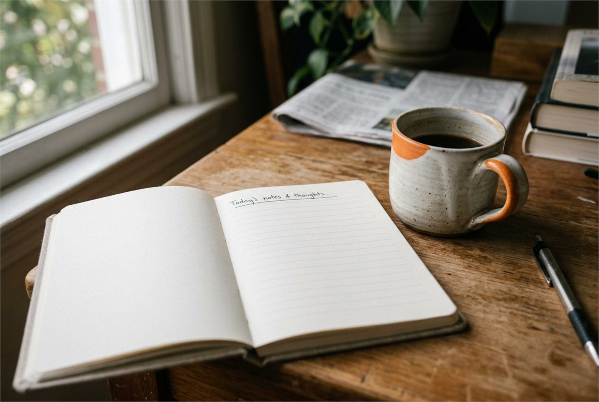 An open notebook with a single short goal written at the top of a blank page