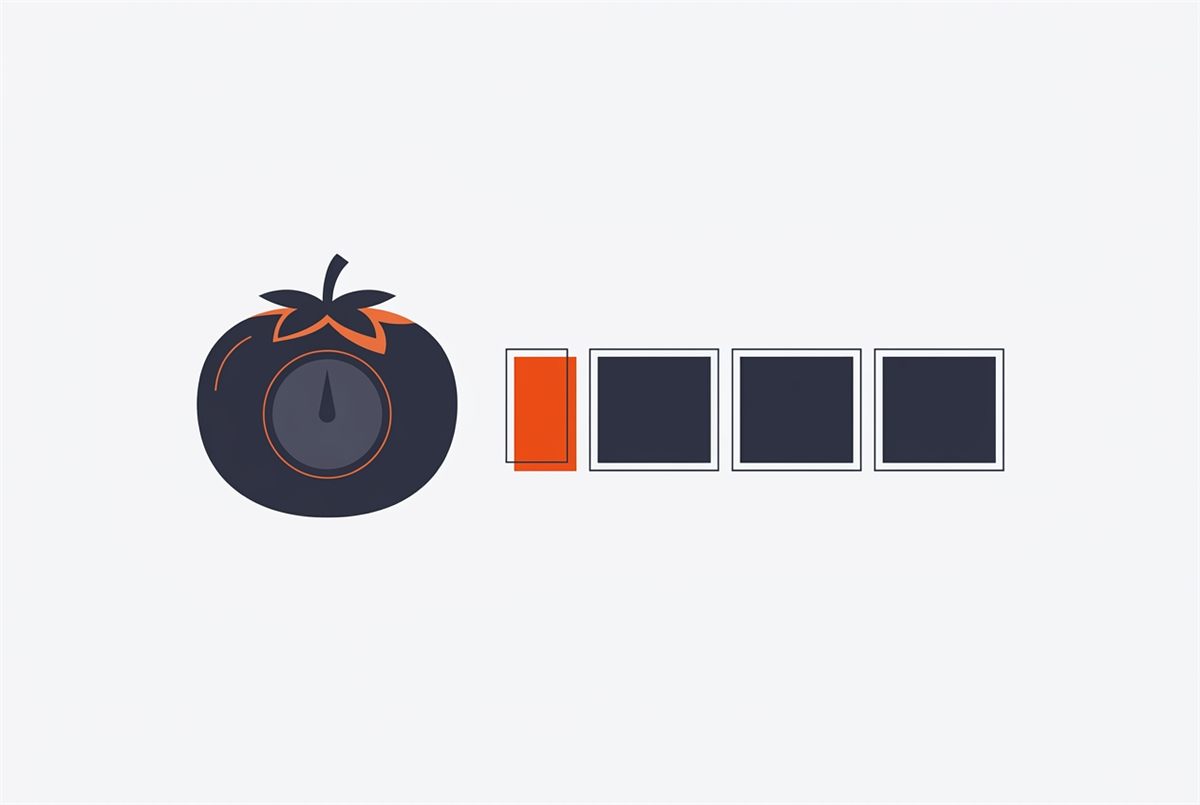 Flat illustration of a Pomodoro timer with a highlighted break between work blocks