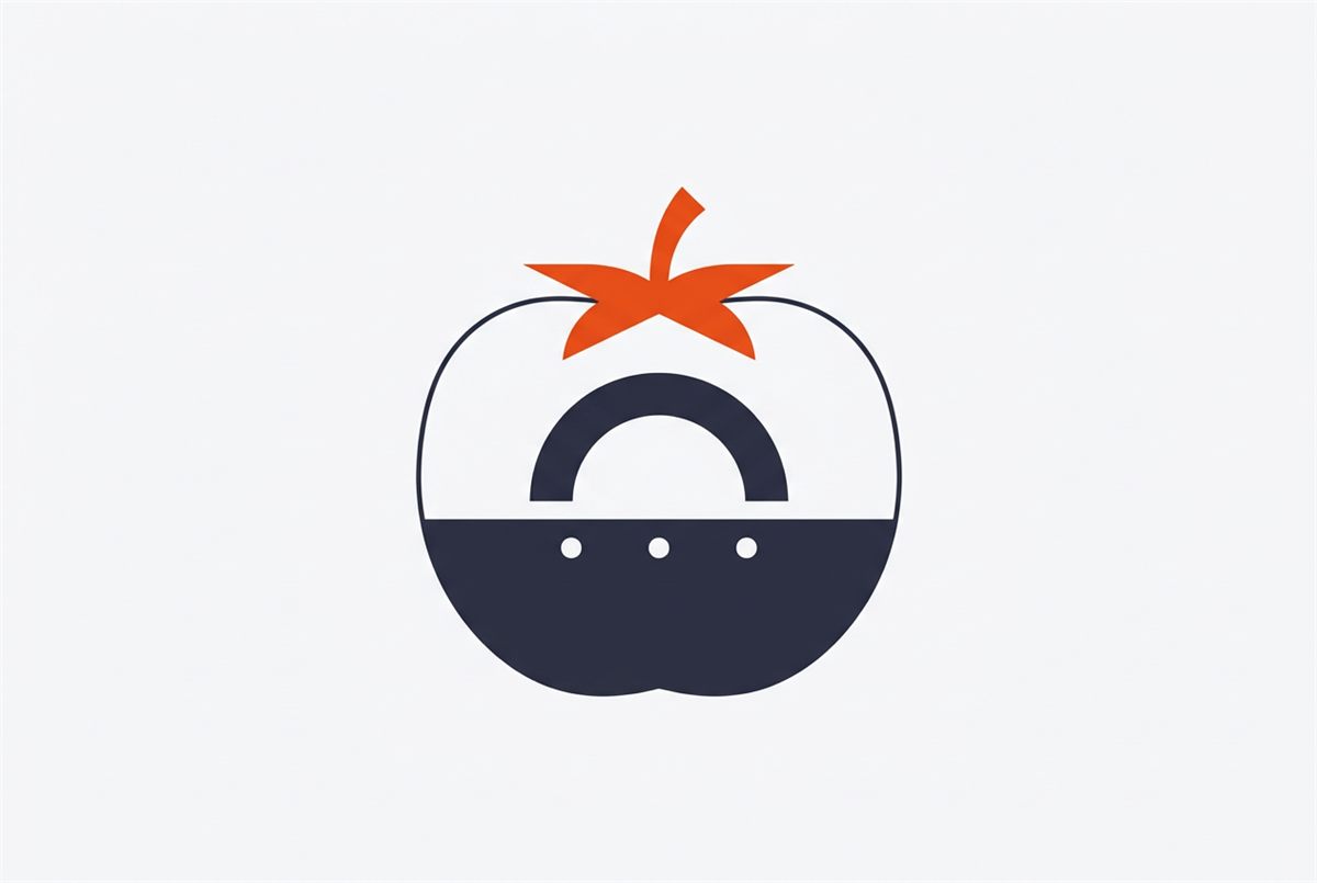 Flat illustration of a Pomodoro timer with a dial arc and break markers