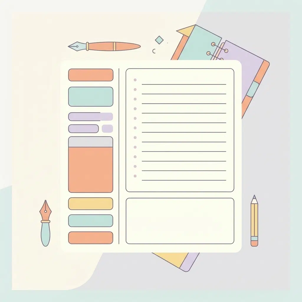 Minimal vector illustration of a Cornell note-taking layout