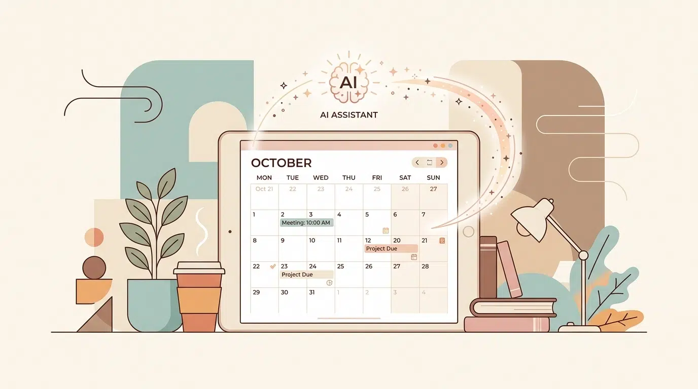 Minimal vector illustration of a digital calendar with AI-inspired details