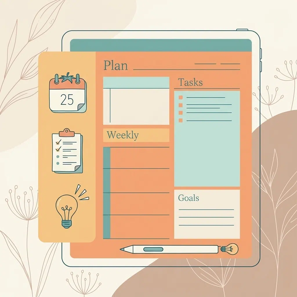 Minimal vector illustration of a digital planner interface