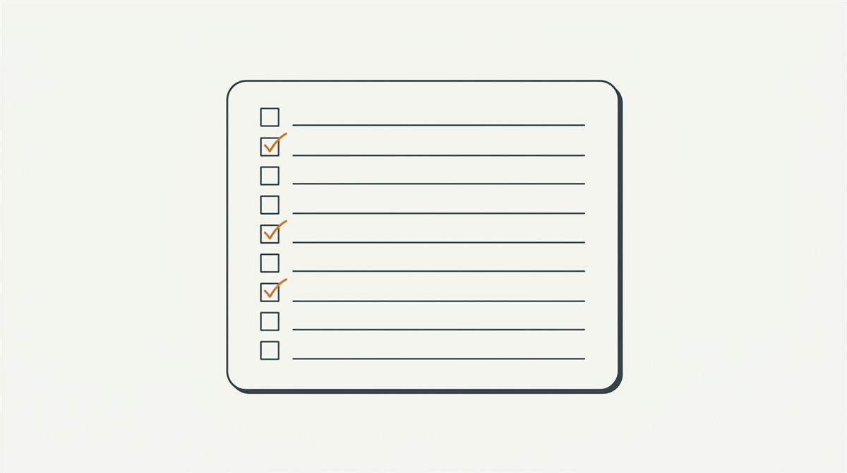 A flat vector illustration of a simple checklist with several items ticked off