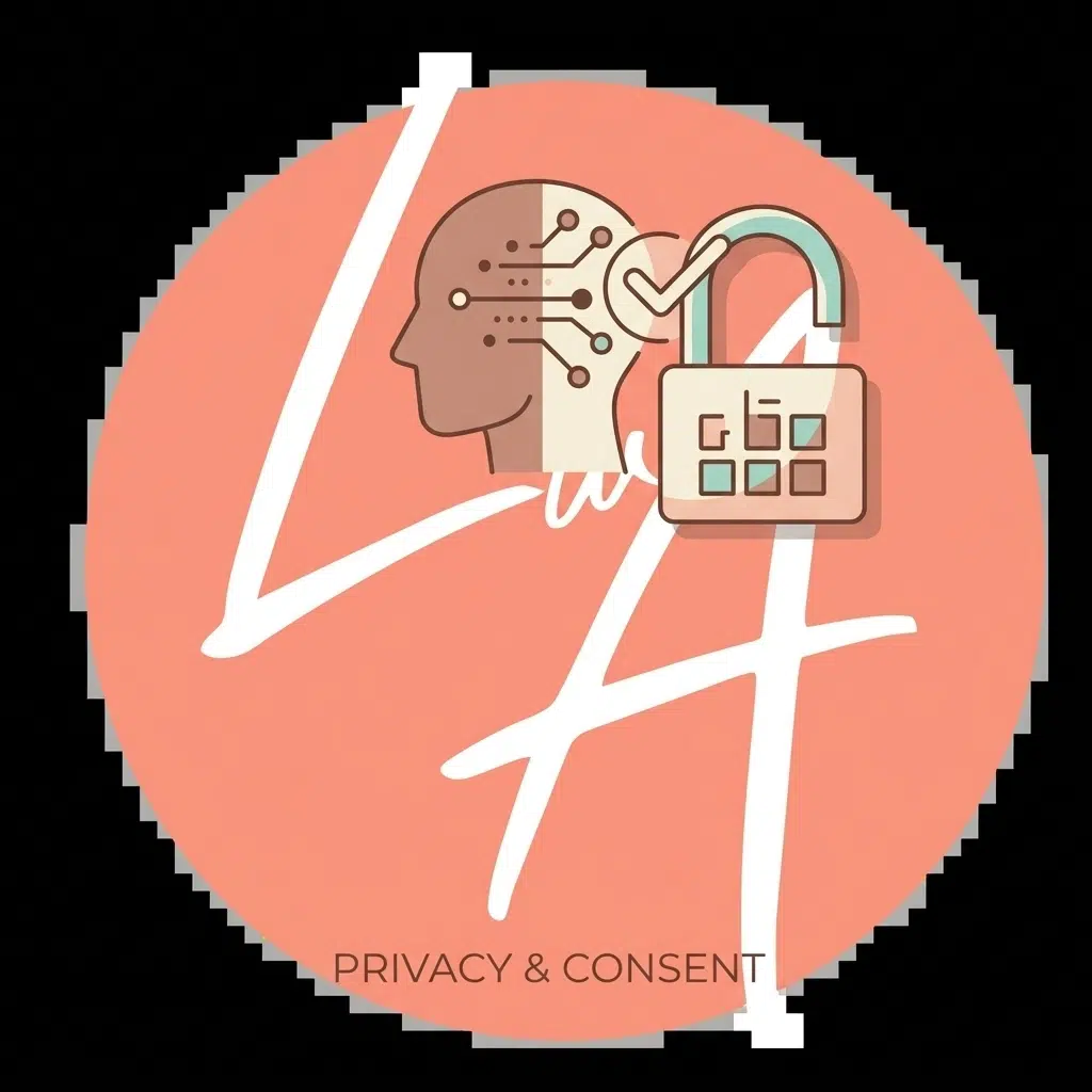 A minimalist illustration of a lock and a human silhouette, representing digital privacy and consent.