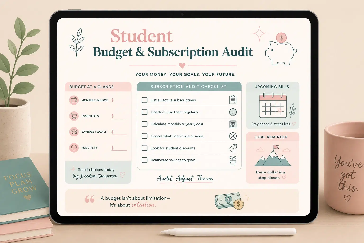 Illustration of a Student Budget and Subscription Audit template