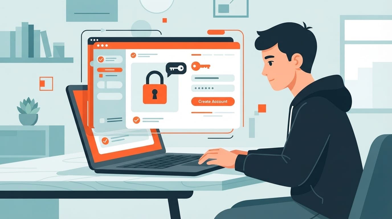 Student setting up a secure online account on a laptop.